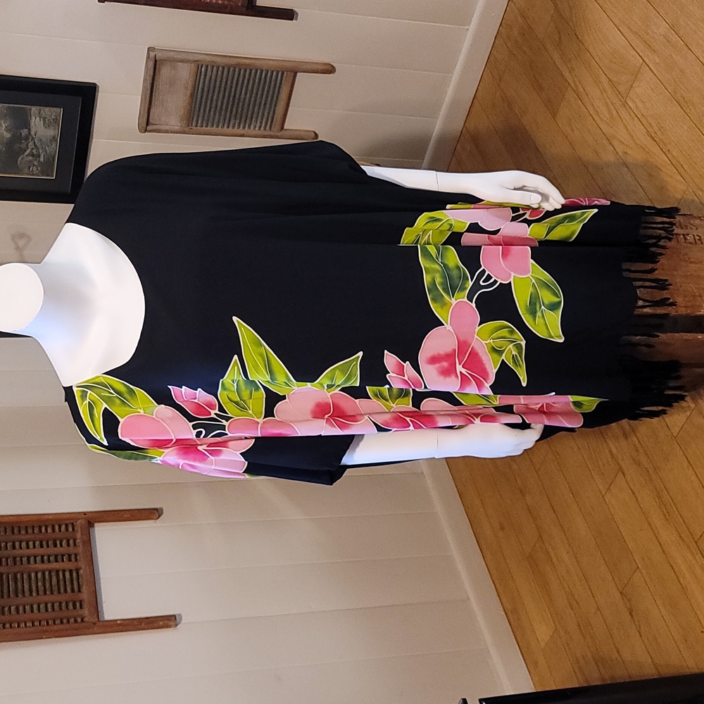Stunning Fringy Hibiscus Print *One Size* Dress or Top w/Tie Sash/Scarf